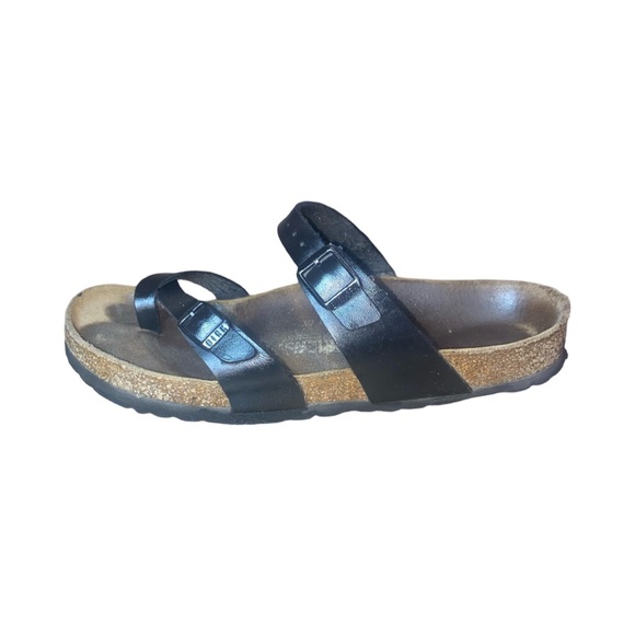 Birkenstock Black Leather Patent Birks Sandals Size 9 Ladies - Picture 4 of 13